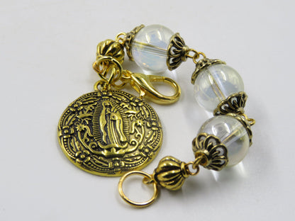 Our Lady of Guadalupe gold medal purse clip, Religious Key chain medal, Rosary beads, Three Hail Mary bead, prayer beads, Ave Maria beads.