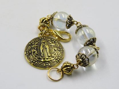 Our Lady of Guadalupe gold medal purse clip, Religious Key chain medal, Rosary beads, Three Hail Mary bead, prayer beads, Ave Maria beads.