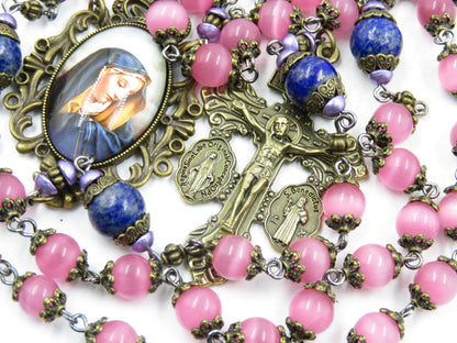 Vintage style Our Lady of Sorrows rosary beads, Lapis Lazuli rosaries, Dolor Rosary beads, wedding Rosaries, Confirmation Rosary.