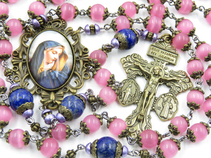 Vintage style Our Lady of Sorrows rosary beads, Lapis Lazuli rosaries, Dolor Rosary beads, wedding Rosaries, Confirmation Rosary.