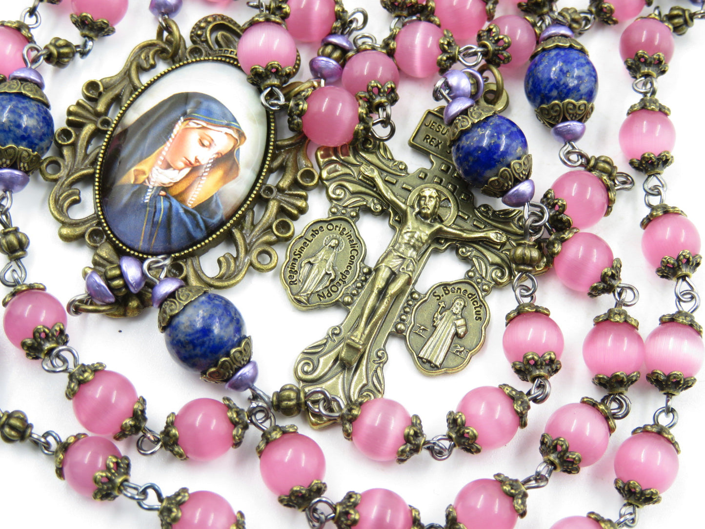 Vintage style Our Lady of Sorrows rosary beads, Lapis Lazuli rosaries, Dolor Rosary beads, wedding Rosaries, Confirmation Rosary.