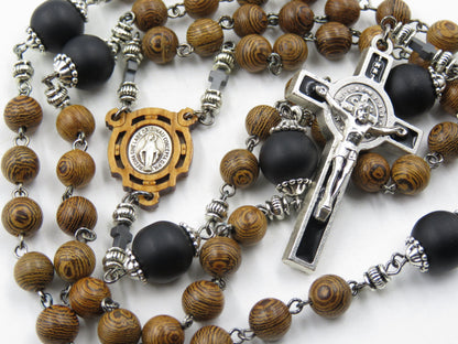 Olive wood Miraculous medal rosary beads, Wooden Rosaries, St. Benedict rosary beads, Religious gifts, Gemstone rosaries, prayer beads.