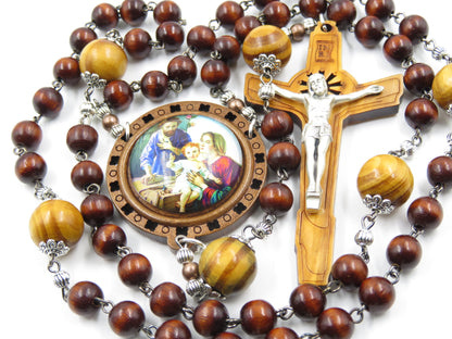 Holy Family wooden rosary beads, Handcrafted wooden Rosaries, Wooden Rosary beads, Large wood Crucifix, rosary beads, Religious gift.