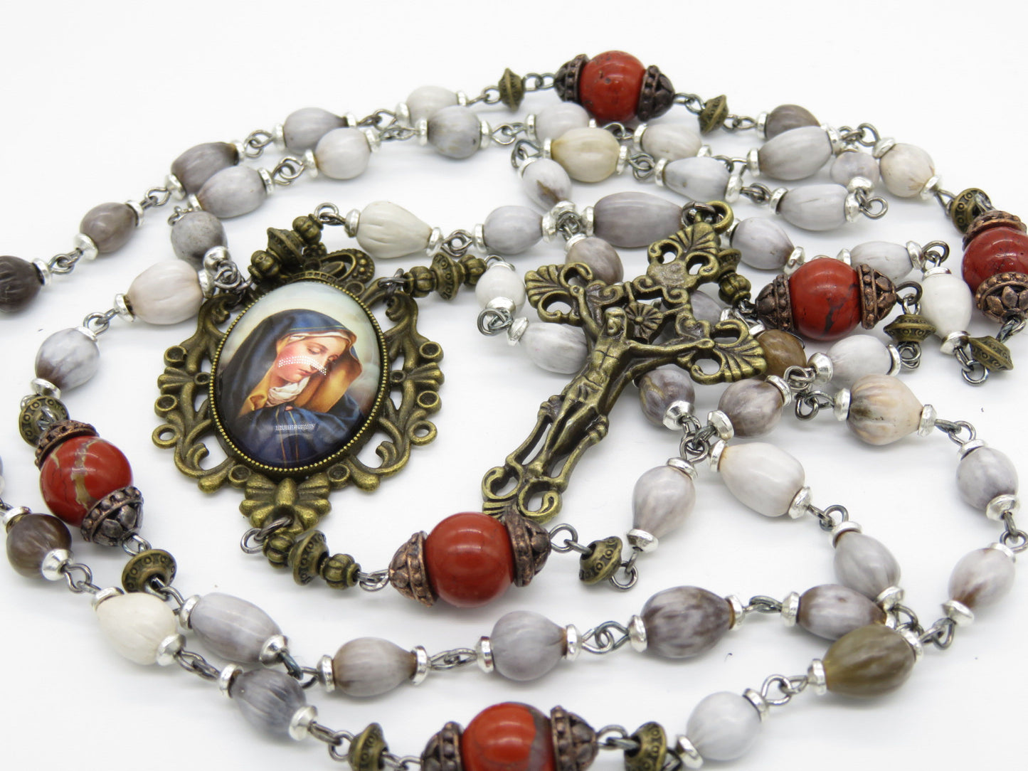 Our lady of Sorrows Job's Tears Rosary beads, Rosary beads, Gemstone Rosaries, Gemstone Rosaries, Brass Crucifix, Job's Tears Prayer beads,