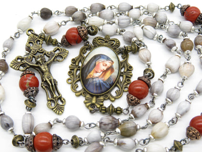 Our lady of Sorrows Job's Tears Rosary beads, Rosary beads, Gemstone Rosaries, Gemstone Rosaries, Brass Crucifix, Job's Tears Prayer beads,