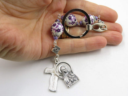 Three Hail Mary devotional chaplet beads, St Therese of Lisieux Religious medal, Three Hail Mary bead, prayer beads, Ave Maria beads.