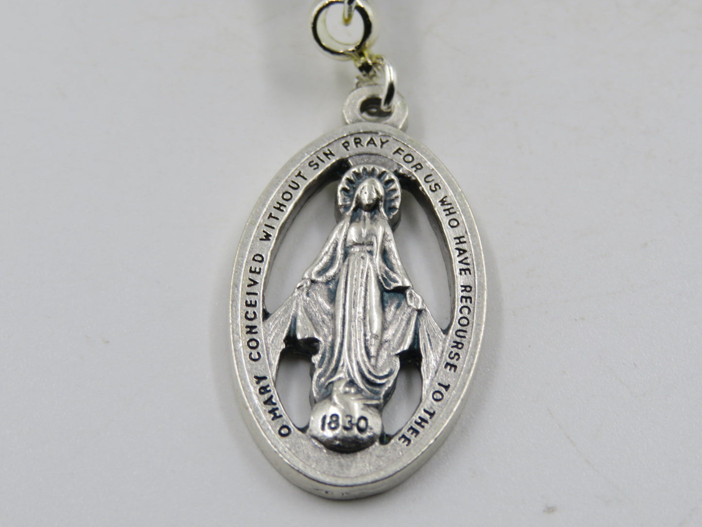 Large Miraculous medal purse clip, Religious Key chain medal, Rosary beads, Three Hail Mary bead, prayer beads, Ave Maria beads.