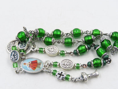 Heirloom Green glass bead Infant of Prague Chaplet, prayer chaplet, Prayer Chaplet, Travel Rosary Car Visor, Christian prayer beads.
