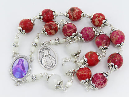 Large heirloom Jasper St Philomena prayer Chaplet beads, Large gemstone prayer beads, Patron Saints, Heirloom Rosaries, Rosary beads.