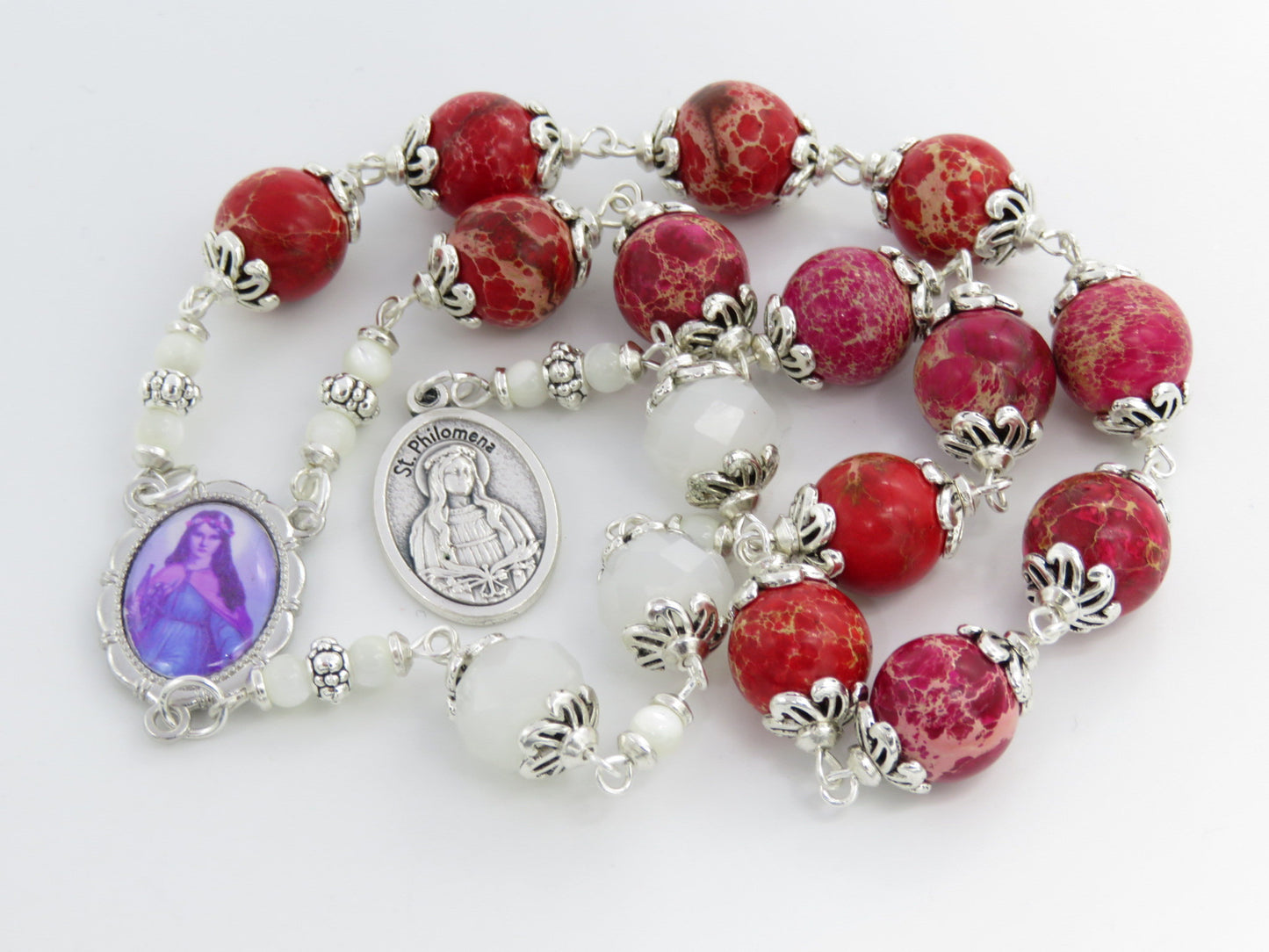Large heirloom Jasper St Philomena prayer Chaplet beads, Large gemstone prayer beads, Patron Saints, Heirloom Rosaries, Rosary beads.