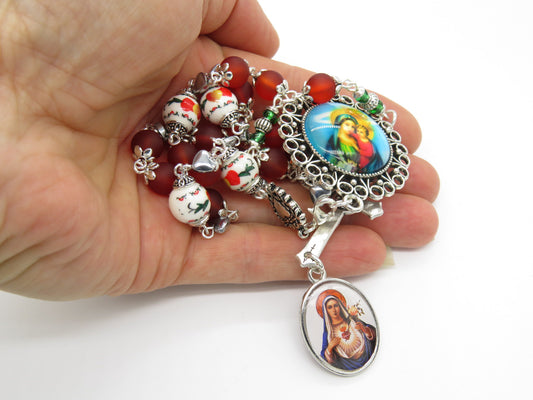 The Two Hearts of Jesus and Mary prayer chaplet, Sacred Heart of Jesus prayer beads, Immaculate Heart of Mary prayer beads.