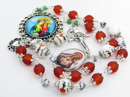 The Two Hearts of Jesus and Mary prayer chaplet, Sacred Heart of Jesus prayer beads, Immaculate Heart of Mary prayer beads.