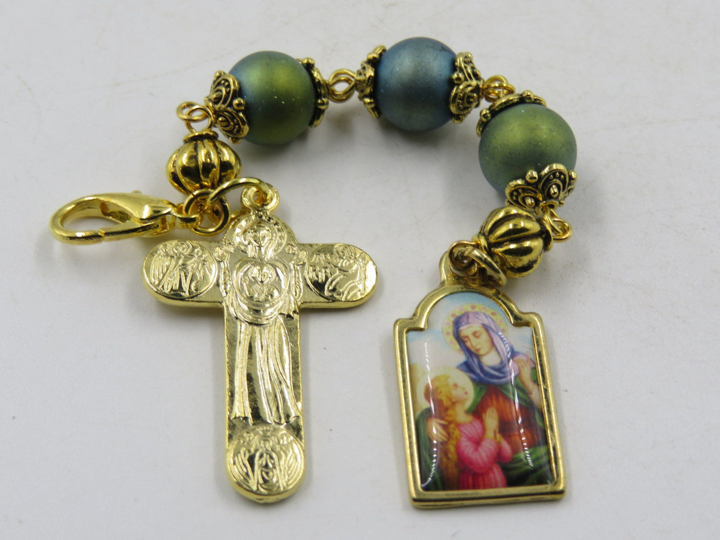 Three Hail Mary prayer chaplet, St. Anne prayer beads key fob, 3 Hail Mary prayer Chaplet, Theotokos Crucifix, Rosaries.