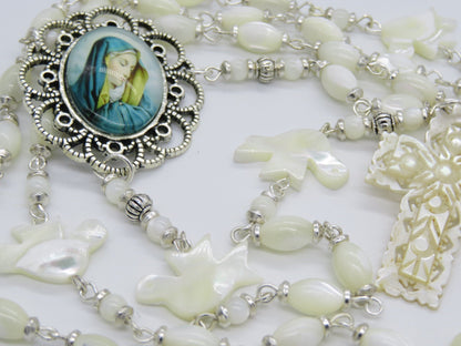 Genuine Mother of Pearl Our Lady of Sorrows Rosary beads, 7 sorrows rosary beads, prayer beads, Holy Spirit Rosaries, Sacramental gift.