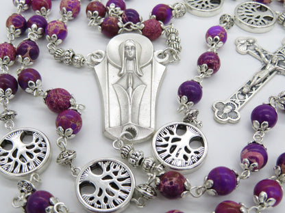 Tree of Life Rosary, Heirloom Fatima gemstone Rosary Beads, Holy Trinity Rosary beads, Handmade Rosary beads, Gemstone prayer beads.