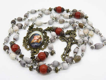 Our lady of Sorrows Job's Tears Rosary beads, Rosary beads, Gemstone Rosaries, Gemstone Rosaries, Brass Crucifix, Job's Tears Prayer beads,