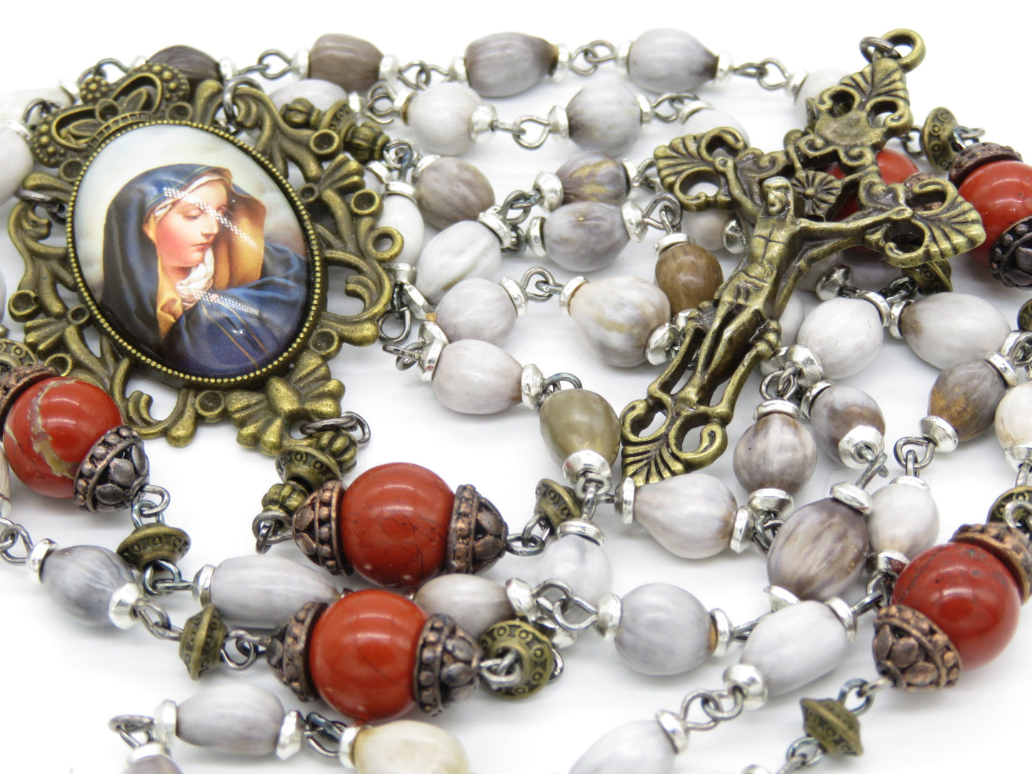 Our lady of Sorrows Job's Tears Rosary beads, Rosary beads, Gemstone Rosaries, Gemstone Rosaries, Brass Crucifix, Job's Tears Prayer beads,