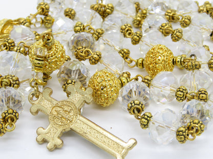 Saint Benedict Crystal Rosary beads, Gold plated Rosaries, Sacramental gift, Spiritual prayer beads, Wedding gift. Chalice Rosary.