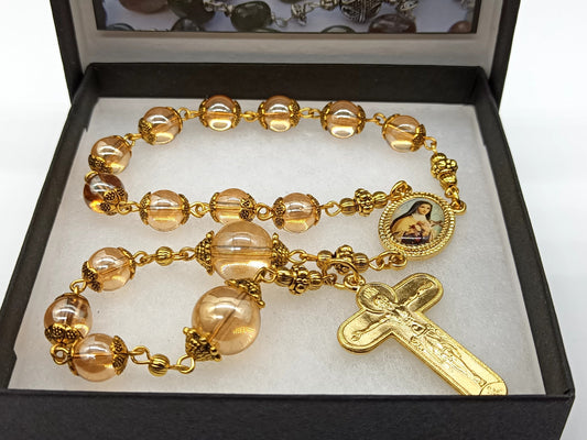 Saint Therese of Lisieux single decade Rosary Beads, Glass bead Rosary, Theotokos Crucifix, Wedding gift, Rosaries, Confirmation gift.