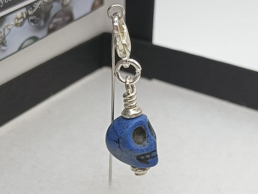 Large blue coloured Memento Mori Skull, Rosary sacramentals, Memento mori Rosary beads, Holy Souls Sacramentals.