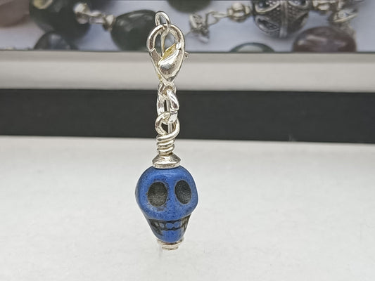 Large blue coloured Memento Mori Skull, Rosary sacramentals, Memento mori Rosary beads, Holy Souls Sacramentals.