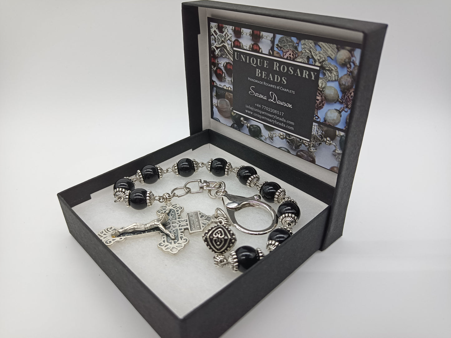 Large Onyx gemstone single decade rosary, Men's tenner rosary beads, Crucifix Rosary beads, Pocket Rosary beads.