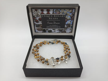 Men's five decade stone rosary bracelet, Full rosary bracelet, St Benedict stone rosary beads, Men's prayer beads, Christian prayer beads.