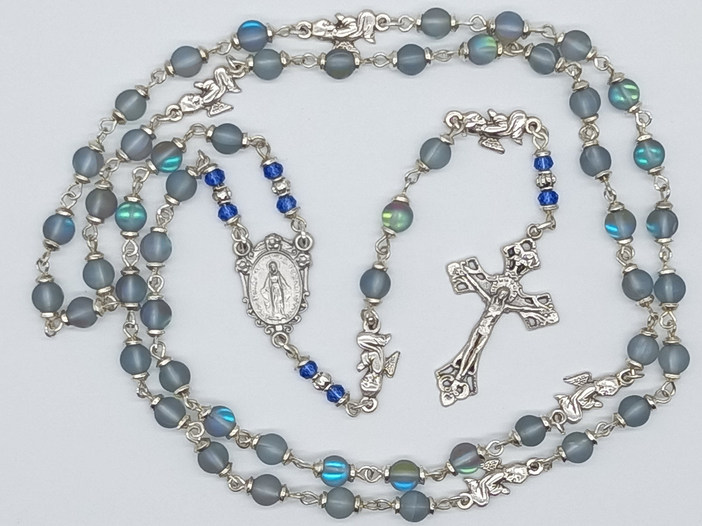 Guardian Angel Crystal Rosary beads, Miraculous medal Rosary, Handmade Crystal Rosaries, Spiritual Wedding beads, Miraculous medal beads.