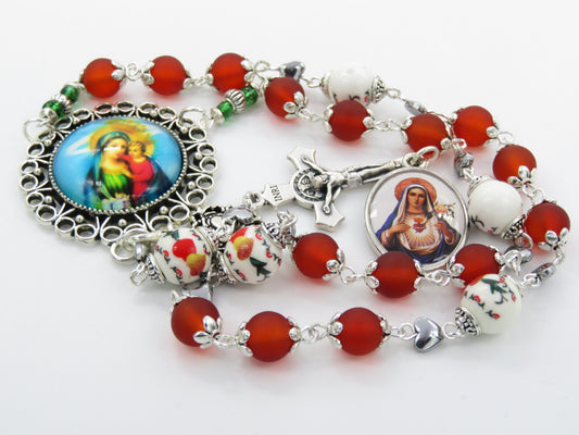 The Two Hearts of Jesus and Mary prayer chaplet, Sacred Heart of Jesus prayer beads, Immaculate Heart of Mary prayer beads.