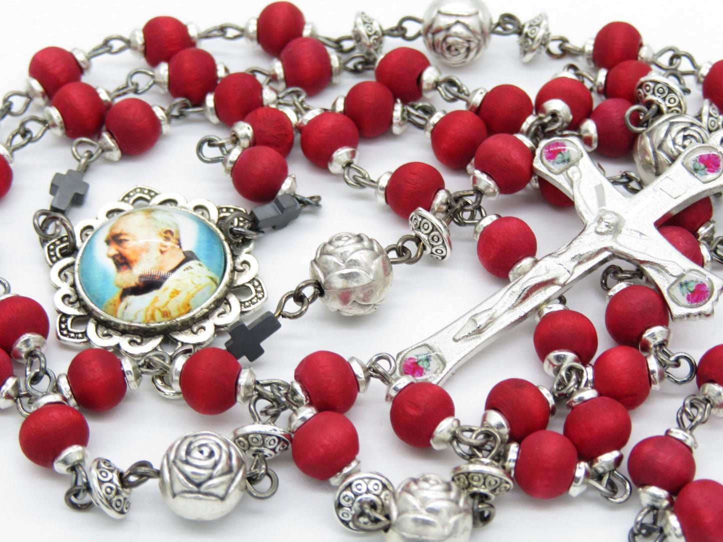 St. Padre Pio wooden handcrafted Rosaries, Wooden Rosary beads, Rose Crucifix, St. Pio Rosary beads, rosary beads, Men's Rosaries.