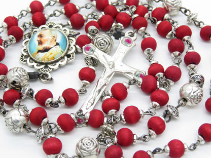St. Padre Pio wooden handcrafted Rosaries, Wooden Rosary beads, Rose Crucifix, St. Pio Rosary beads, rosary beads, Men's Rosaries.