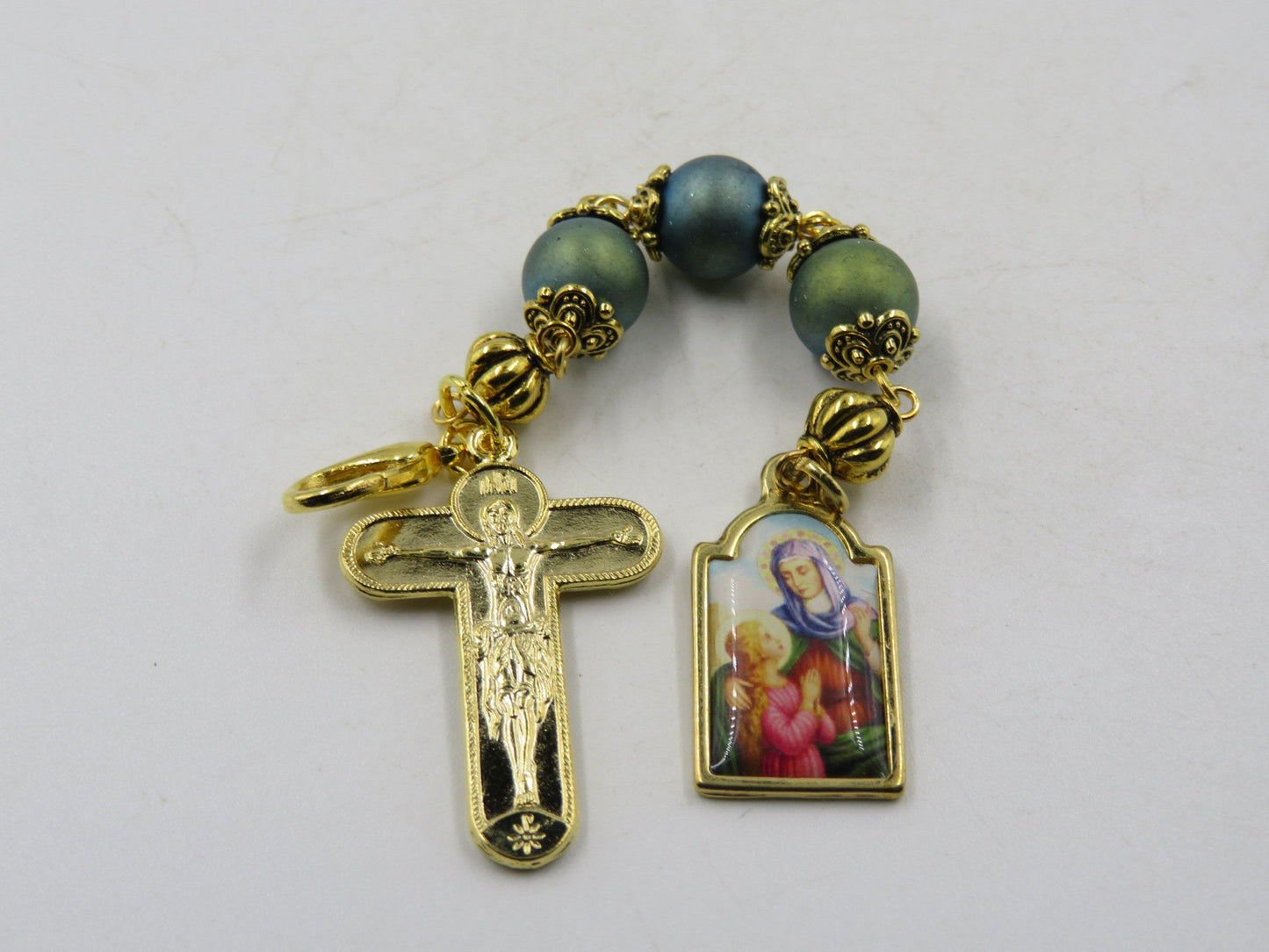 Three Hail Mary prayer chaplet, St. Anne prayer beads key fob, 3 Hail Mary prayer Chaplet, Theotokos Crucifix, Rosaries.