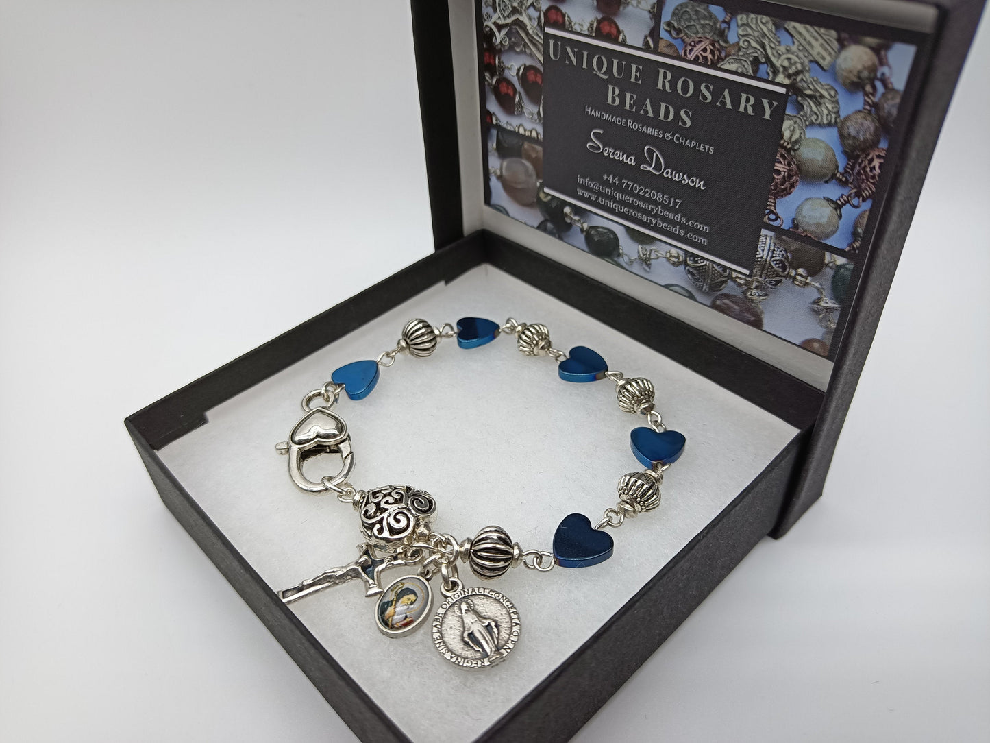 Genuine Hematite Rosary Bracelet, Miraculous medal prayer beads, Saint Benedict Medal, Car visor Rosary, spiritual prayer gift.