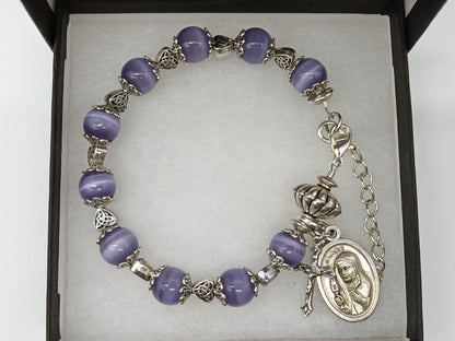 Saint Clare Catholic Rosary Decade Bracelet, Celtic beads, Claddagh & Cat's eye glass beads, Irish bracelet, Pocket Rosary, Wedding gift.