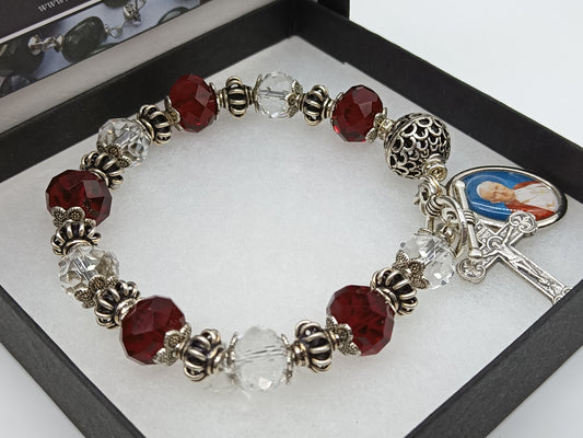 Saint John Paul II Crystal Rosary Bracelet, Single decade prayer beads, Spiritual Wedding Gift, Confirmation  Baptismal gift,Travel beads.
