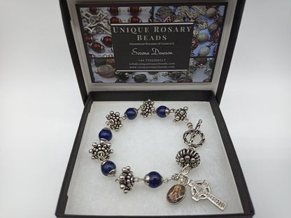Lapis Lazuli Rosary Bracelet, Single decade bracelet, Celtic Cross, Religious wedding gift, spiritual prayer gift. Religious prayer beads
