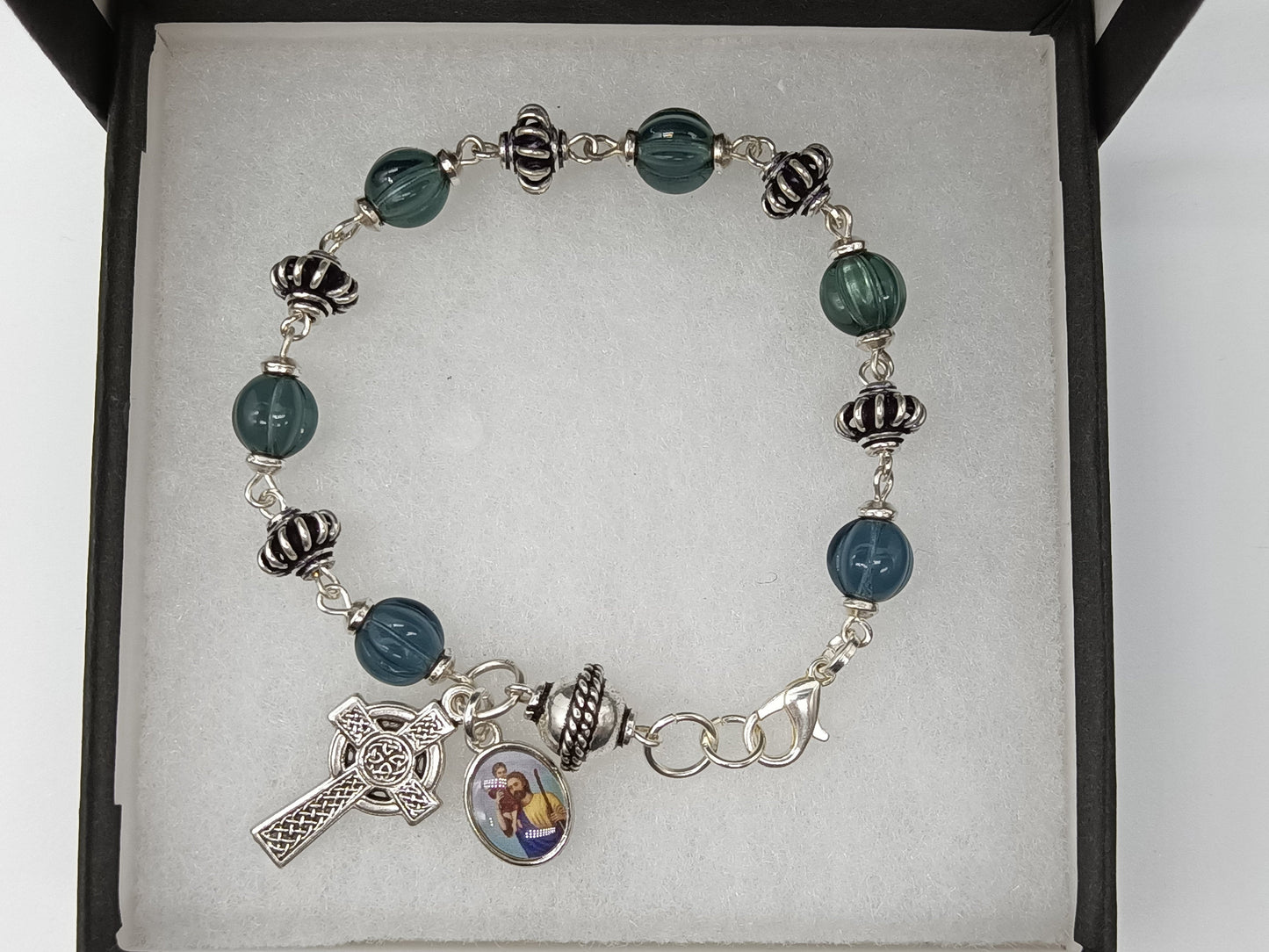 Saint Christopher rosary bead decade bracelet, Celtic Cross rosary bracelet, religious Jewellery, Wedding beads, Bridesmaid gift.