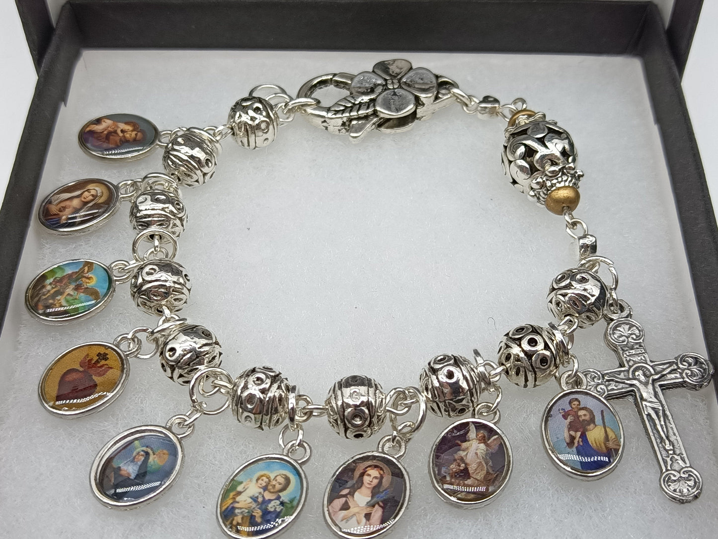 Religious medal Tibetan silver single decade rosary bracelet, Miraculous medal Rosary Bracelet, Crucifix, Jewellery gift, Religious medals.