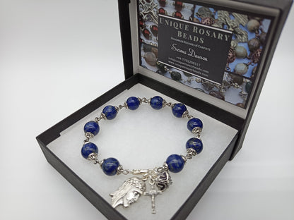 Lapis Lazuli Crown of Thorns decade Rosary bracelet, Holy Face decade bracelet, Spiritual gift. Pocket Rosary, Travel Car Visor Rosary