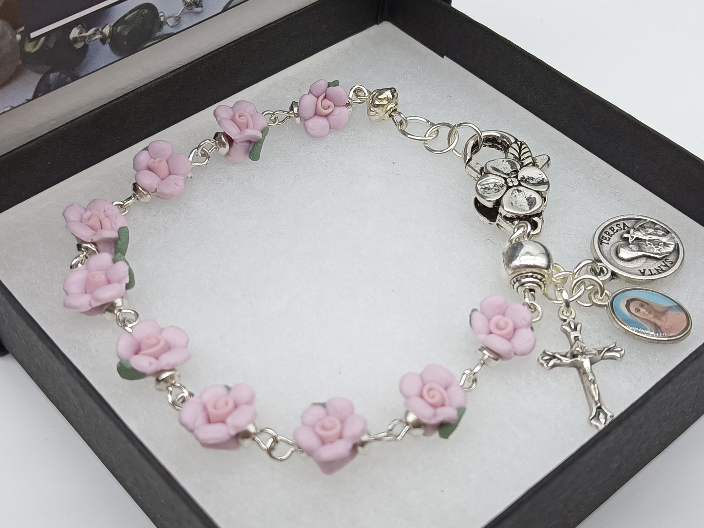 St Therese Rosary bracelet, Single decade rose bracelet, Spiritual gift. Pocket Rosary, Travel Car Visor Rosary