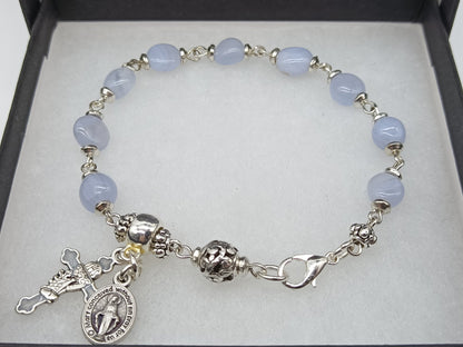 Miraculous medal single decade rosary bead bracelet, Gemstone rosary bracelet, Religious jewellery, prayer beads, Religious Bridesmaid gift.