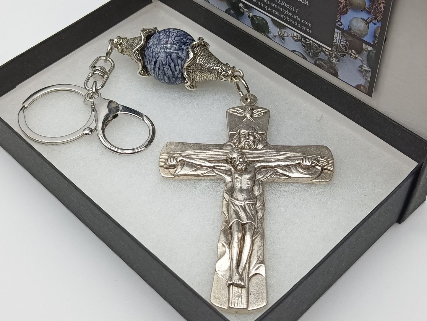 Holy Trinity Large silver Crucifix, Large Wall Crucifix Hanging key fob, Silver Hanging Crucifix prayer beads, Vatican City Crucifix.