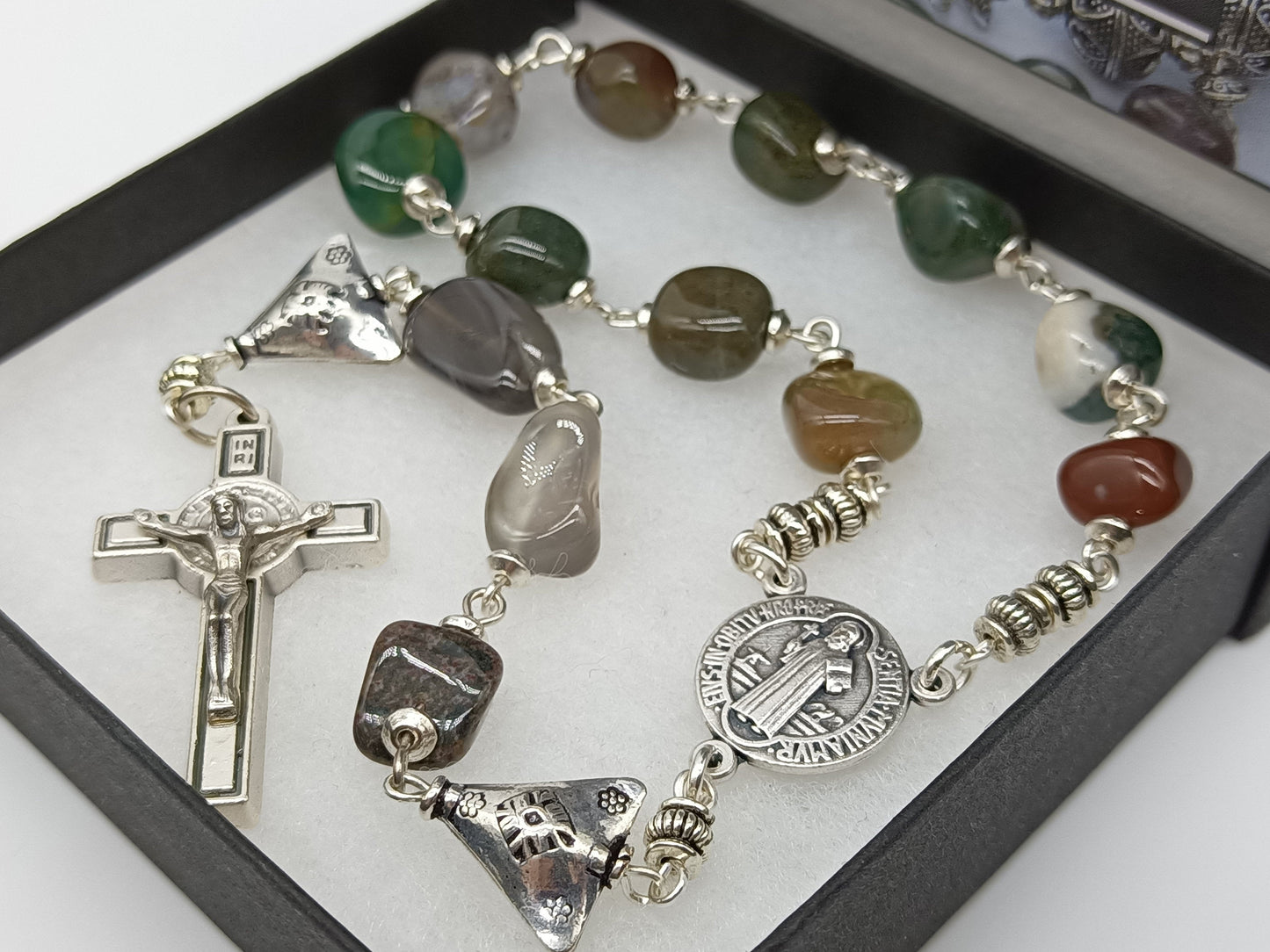 St. Benedict single decade Rosary, Saint Benedict Crucifix Rosary Decade, Gemstone prayer beads, Confirmation Rosaries, Travel prayer beads.