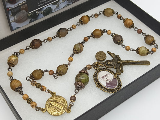 Saint Maximilian Kolbe gemstone prayer chaplet, Maximilian Kolbe prayer beads, Rosaries, Prayer Chaplet, Patron Saints, St. Michael beads.