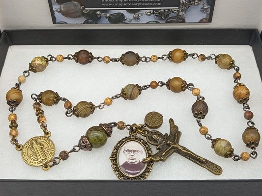 Saint Maximilian Kolbe gemstone prayer chaplet, Maximilian Kolbe prayer beads, Rosaries, Prayer Chaplet, Patron Saints, St. Michael beads.