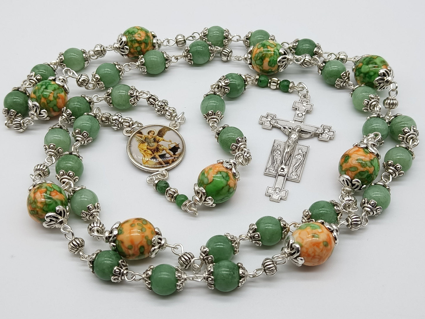 Saint Michael the Arch Angel gemstone prayer chaplet, Angel Crucifix, Saint Michael Rosaries, Prayer Chaplet, Saint Michael beads.