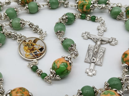 Saint Michael the Arch Angel gemstone prayer chaplet, Angel Crucifix, Saint Michael Rosaries, Prayer Chaplet, Saint Michael beads.