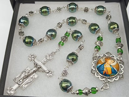 Beautiful icon of St Raphael the Archangel Handcrafted prayer chaplet, Arch Angel prayer chaplet, Gemstone Rosaries, Crucifix, Prayer beads,