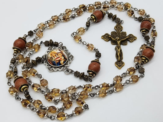 Vintage style Our Lady Of Walsingham Rosaries, Heirloom Rosaries, Amber Glass Rosary beads, Religious items, spiritual prayer beads.