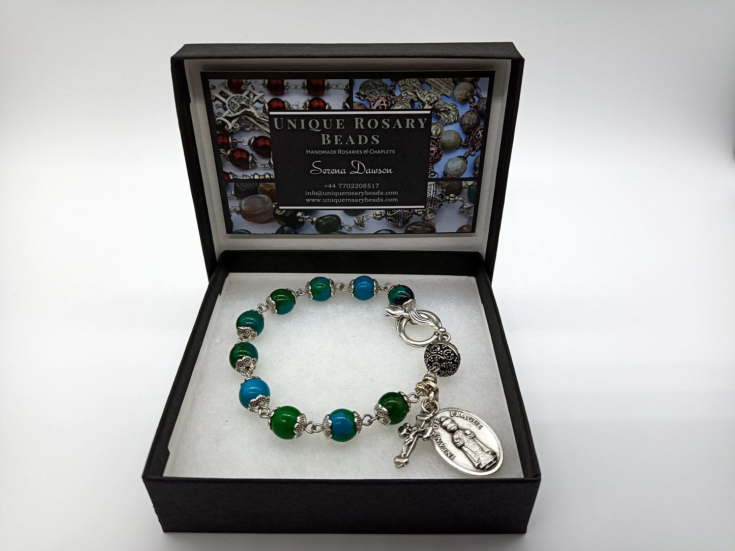 Infant of Prague single decade gemstone bracelet, Tenner rosary beads, Sacred Heart medal, Child Jesus rosary, Christian prayer beads.